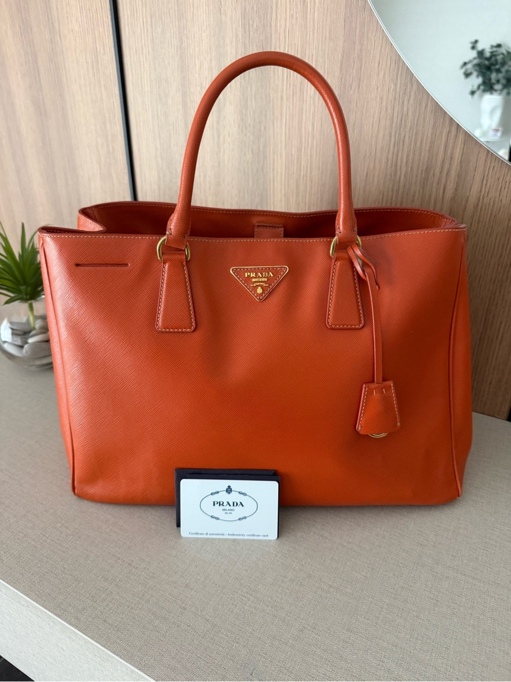 Prada Orange Saffiano Leather Top-Handle Tote